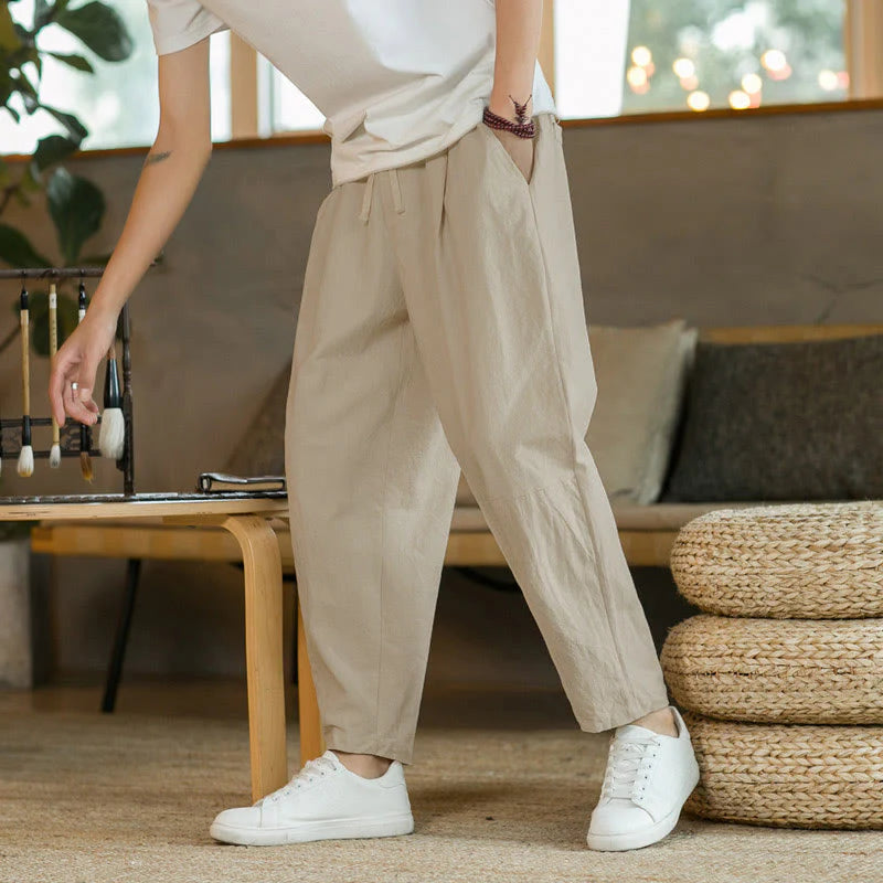 Buddha Stones Summer Men's Cotton Pants With Pockets