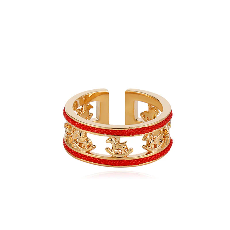 Buddha Stones Golden Year Of The Horse Luck Blessing Copper Opening Ring