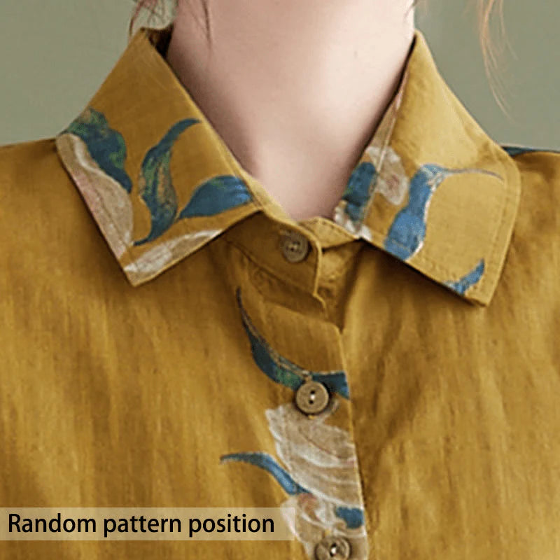 Buddha Stones Literary Artistic Flower Print Cotton Clothing