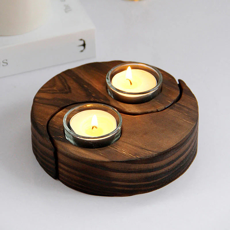 Buddha Stones Yin Yang Wood Candle Holder Meditation Rituals Use Items (Extra 35% Off | USE CODE: FS35)