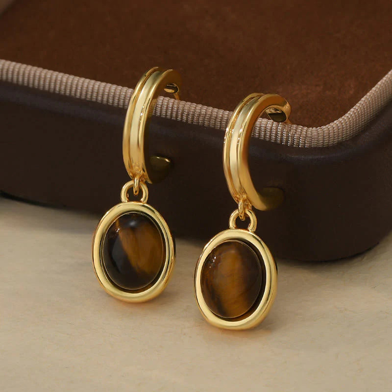 FREE Today: Courage and Protection Tiger Eye Retro Round Copper Earrings