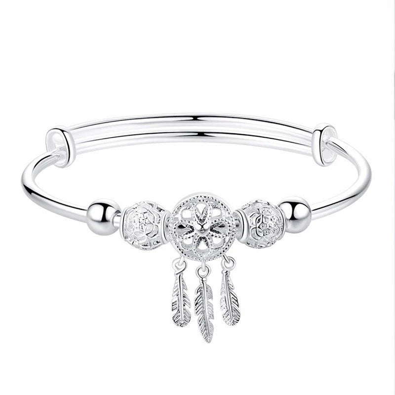 Buddha Stones Tibetan White Copper Blessing Dream Catcher Charm Bracelet