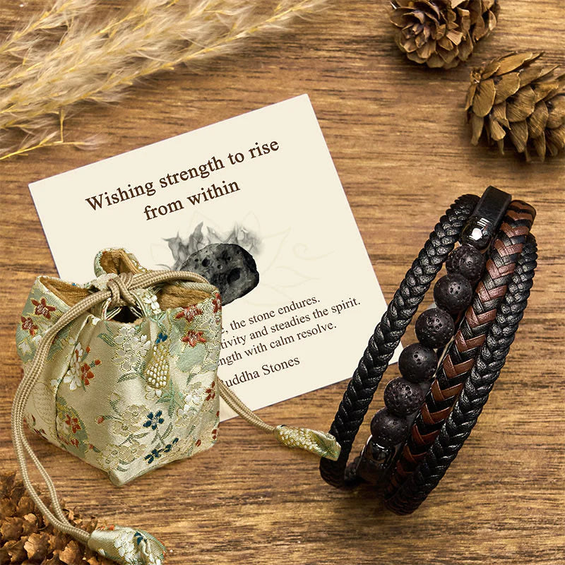 Buddha Stones Wishing Strength to Rise from Within Lava Rock Bracelet Includes Gift Message Card