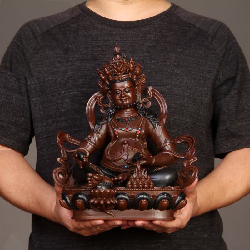 Buddha Stones Yellow Jambhala Bodhisattva Figurine Compassion Copper Statue Home Office Decoration