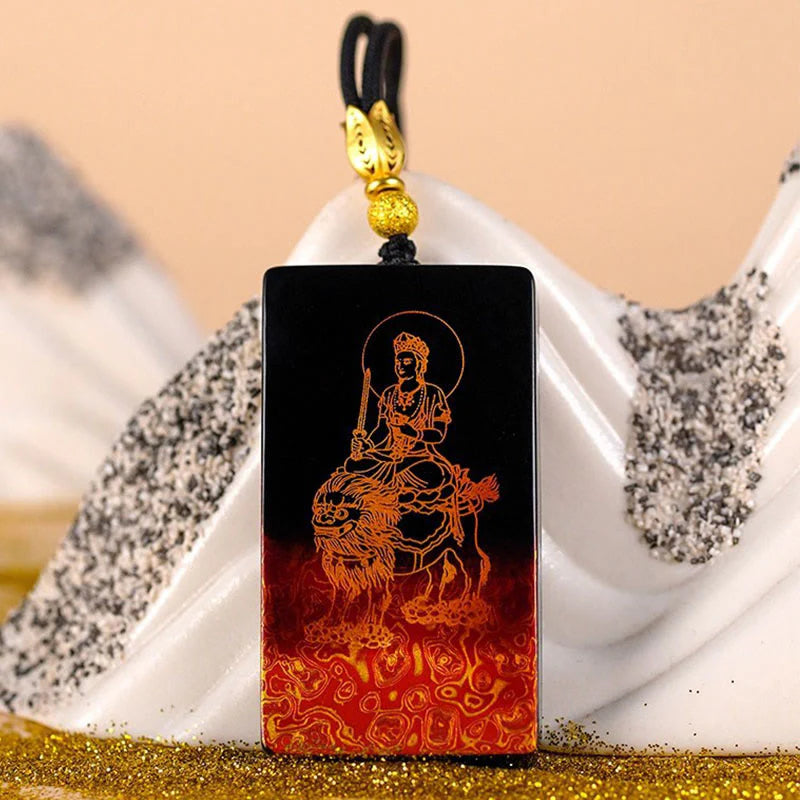 Buddha Stones Chinese Zodiac Natal Buddha Fu Character Lacquer Craft Sandalwood Pendant Necklace