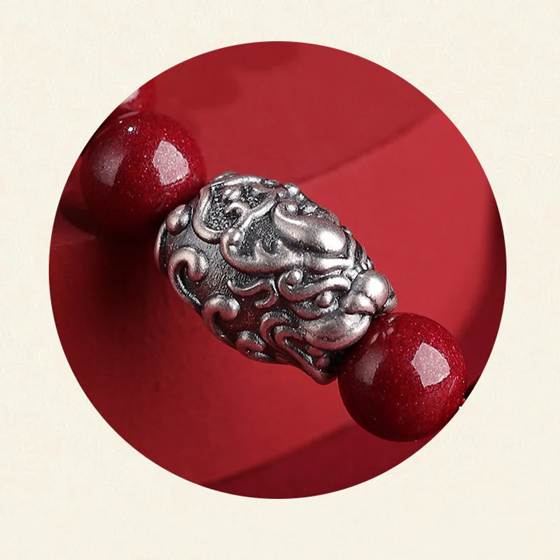 Buddha Stones 999 Sterling Silver PiXiu Natural Cinnabar Wealth Luck Bracelet (Extra 30% Off | USE CODE: FS30)