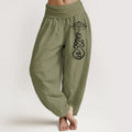Buddha Stones Plain Lotus Om Pattern Women's Elastic Waist Harem Cotton Pants