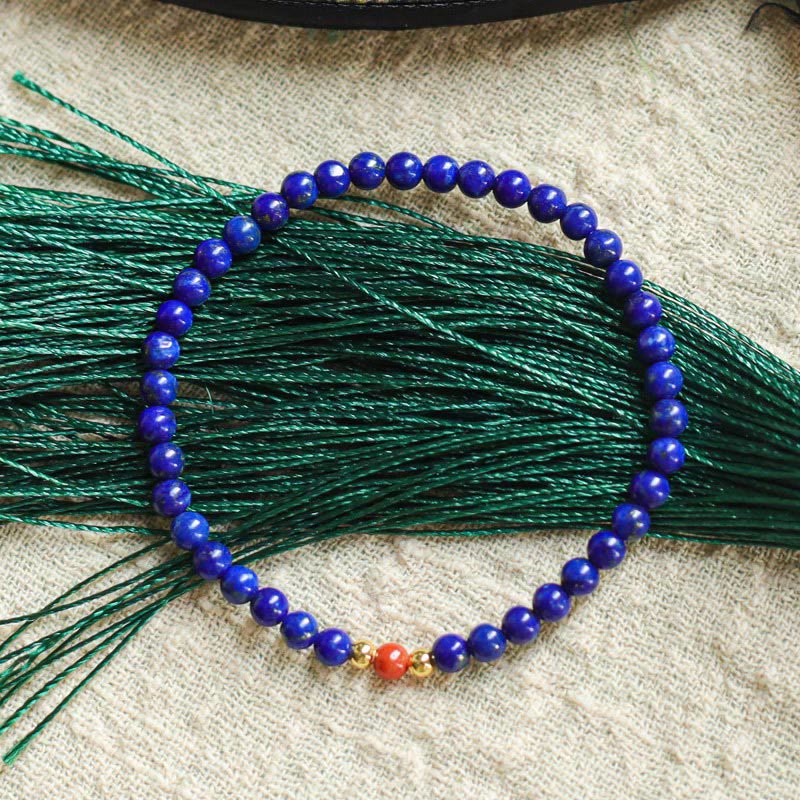 Buddha Stones Small Lazurite Cinnabar Ultra-thin Beads Positive Bracelet