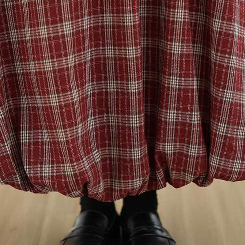 Buddha Stones Women's Plaid Pattern Cotton Skirt With Pockets