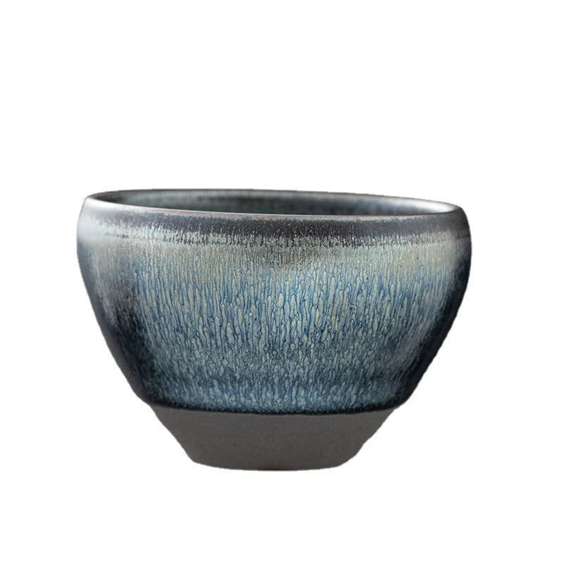 Buddha Stones Vintage Chinese Silver Blue Jianzhan Kiln Change Porcelain Teacup Kung Fu Tea Cup
