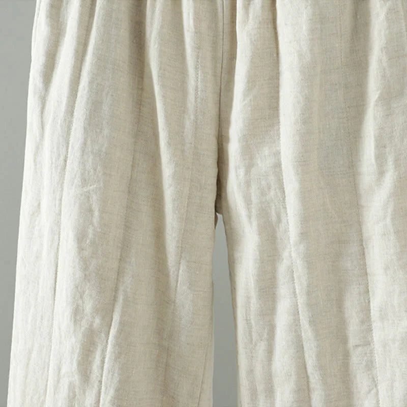 Buddha Stones Embroidered Frog Button Padded Women's Wide Leg Pants With Pockets