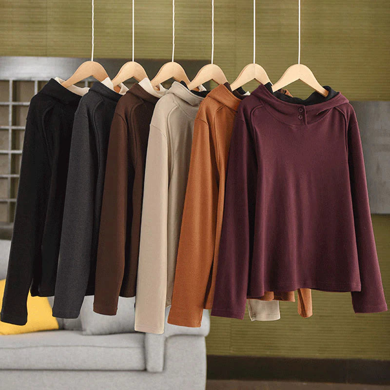 Buddha Stones Winter Solid Color Cotton Thickened Long Sleeve Women's Hoodie Has Hood