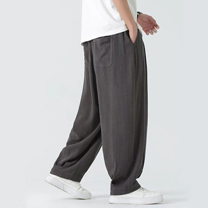 Buddha Stones Summer Drawstring Ankle Length Solid Color Men's Straight Leg Pants