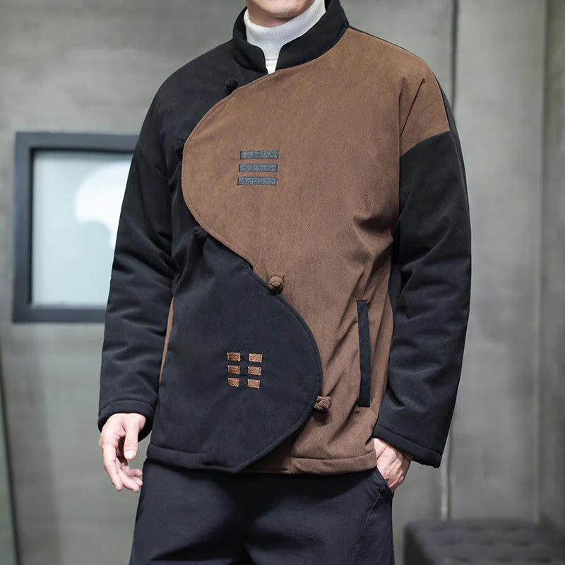 Buddha Stones Winter Yin Yang Tai Chi Corduroy Long Sleeve Men's Jacket With Pockets