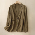 Buddha Stones Commute Retro Pure Color Lapel Cotton Linen Women's Jacket With Pockets