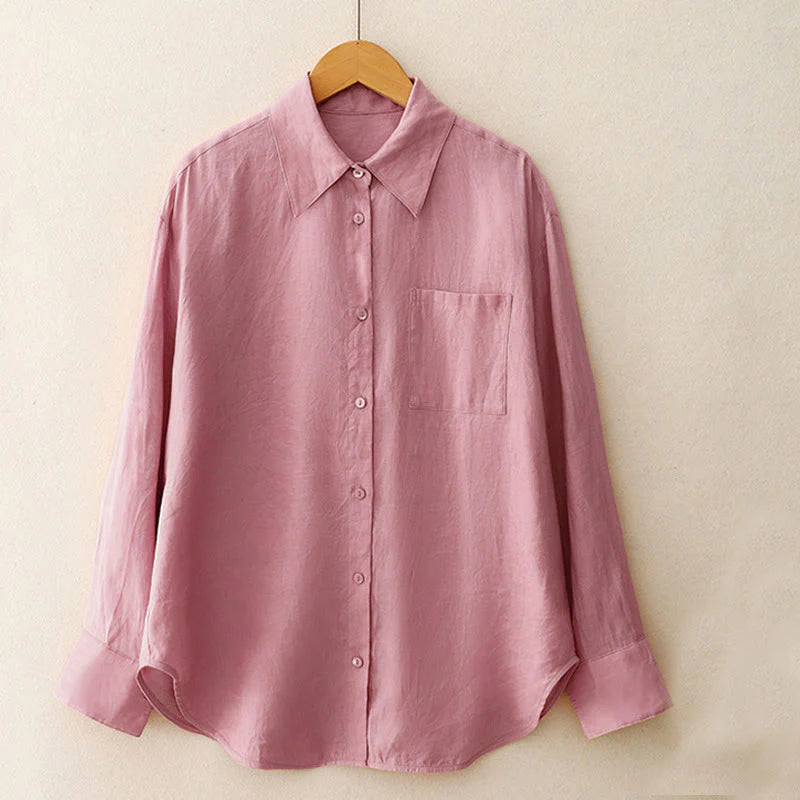Buddha Stones Summer 2pcs Plain Long Sleeve Shirt Top Cardigan Shorts Meditation Clothing Women's Set With Pockets