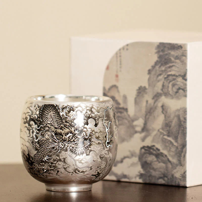 Buddha Stones Fish Lotus Seaweed Valley Mountains Pine Tree Dragon Teacup Kung Fu Tea Cup With Gift Box