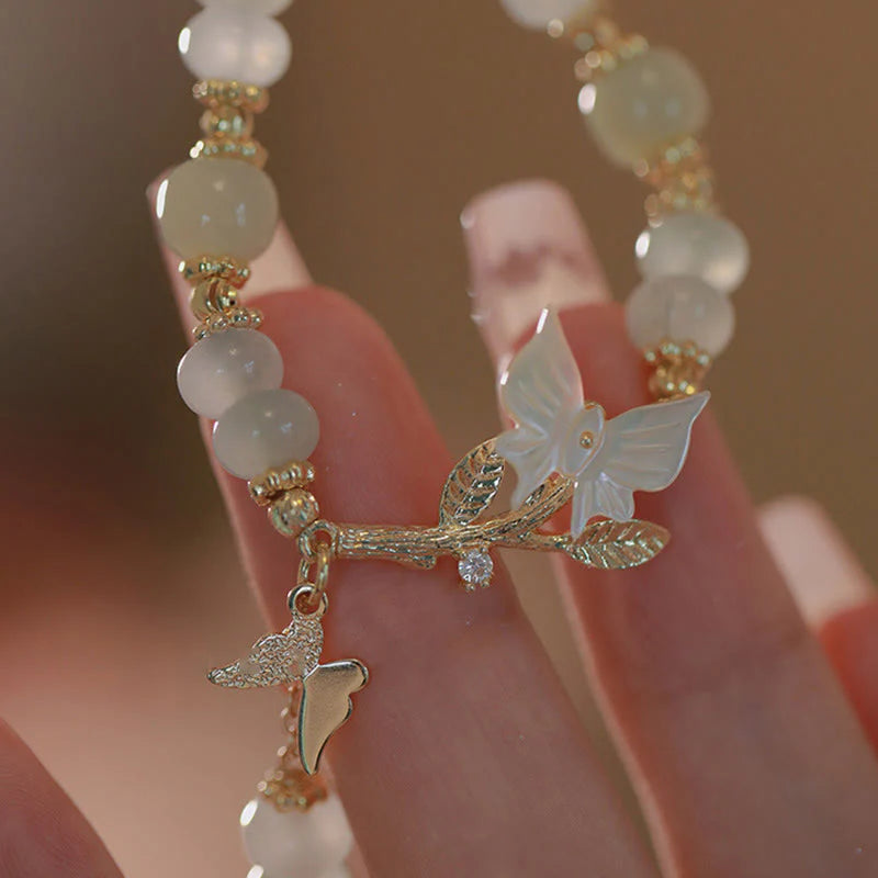 Buddha Stones Butterfly Charm Hetian Jade Adjustable Chain Prosperity Bracelet