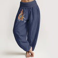 Buddha Stones Women's Pure Cotton Phoenix Auspicious Cloud Pattern Elastic Waist Harem Pants