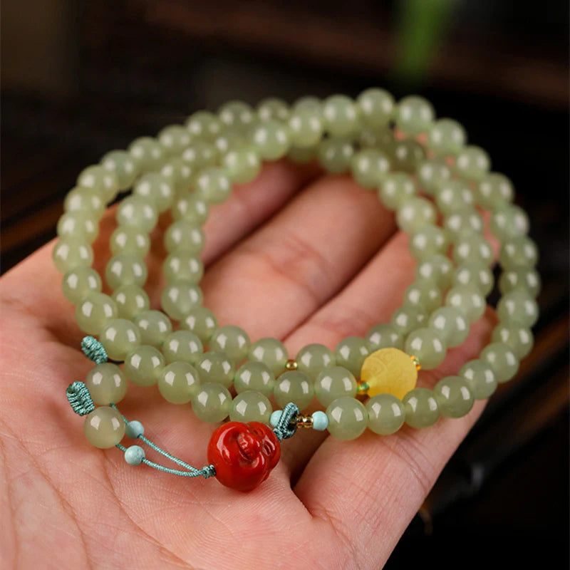 Buddha Stones Jade Red Agate Amber Laughing Buddha Prosperity Bracelet
