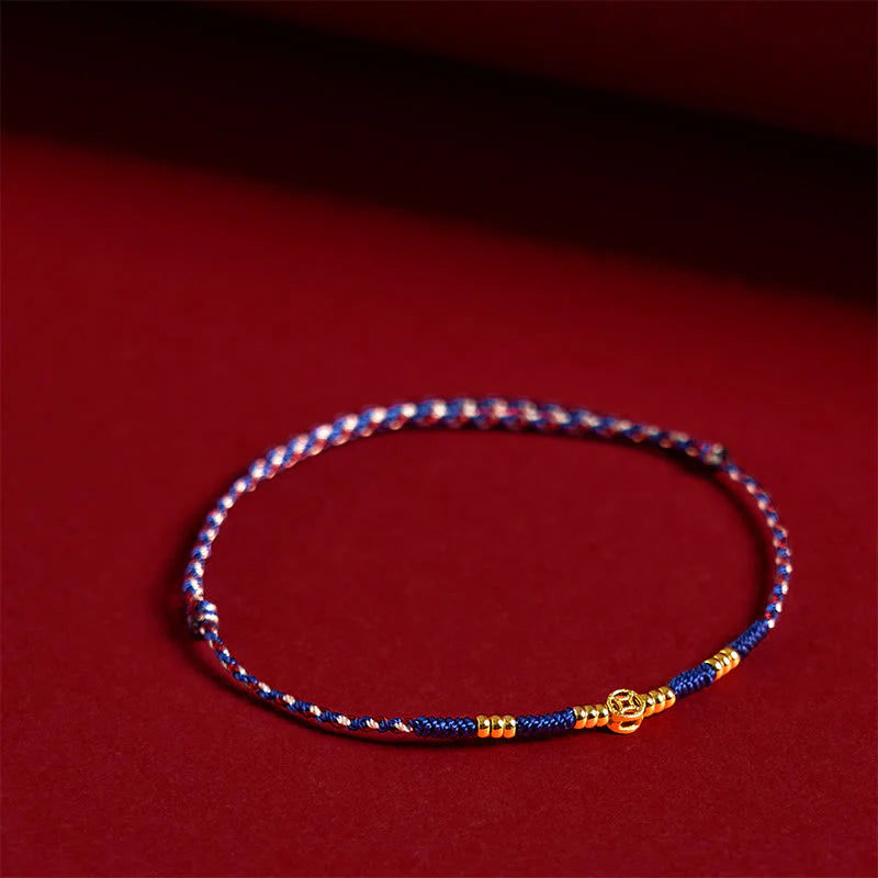 Buddha Stones Handmade Braided Red String Copper Coins Luck Bracelet
