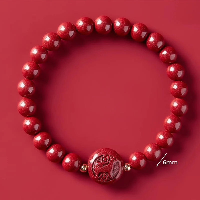 Buddha Stones Chinese Zodiac Year Of The Horse Carved Cinnabar Peaceful Blessing Bracelet