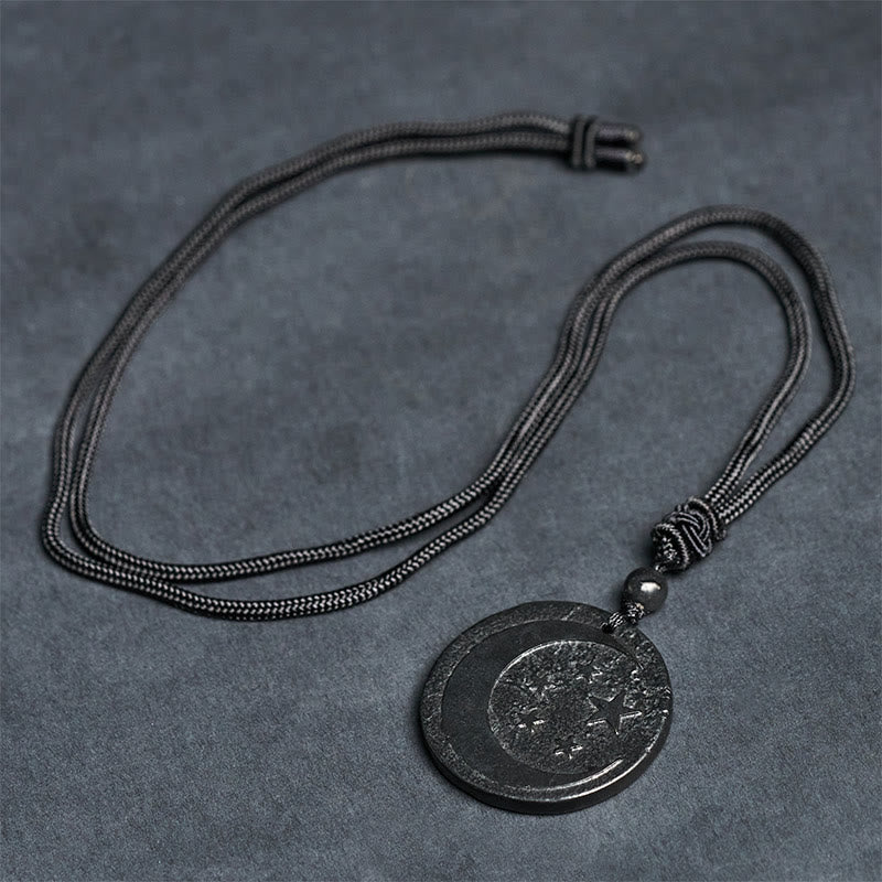 Buddha Stones Moon Star Round Design Authentic Shungite Stone Protection Necklace Pendant
