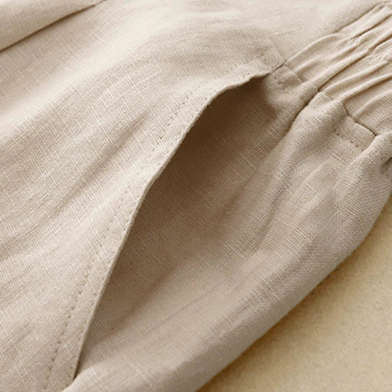 Buddha Stones Women's Spring Plain Simple 7-8 Length Cotton Pants With Pockets