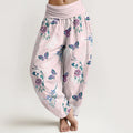Buddha Stones Pure Cotton Fresh Elegant Butterfly Grass Flower Pattern Women's Elastic Waist Harem Pants