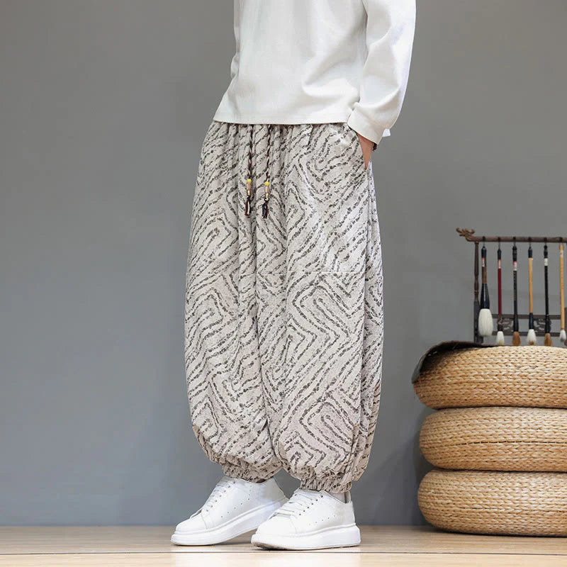 Buddha Stones Fall Texture Drawstring Design Corduroy Cotton Linen Men's Harem Pants With Pockets