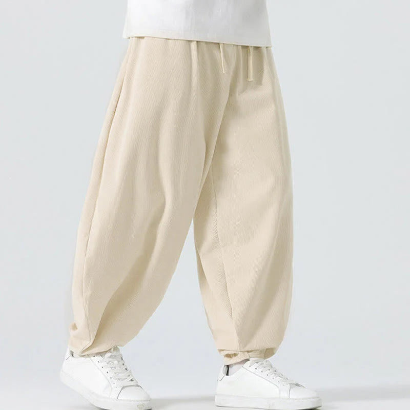 Buddha Stones Fall Solid Color Corduroy Men's Harem Pants With Pockets