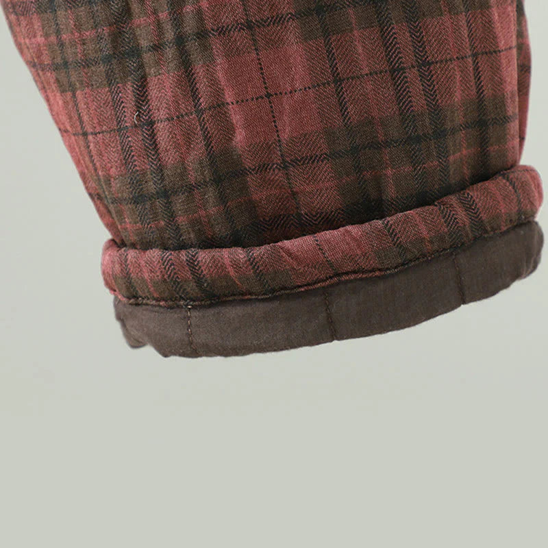 Buddha Stones Multi-color Plaid Pattern Cotton-padded Women's Harem Thermal Pants With Pockets