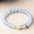 Buddha Stones Natural Aquamarine Fu Character Lucky Fortune Healing Bracelet