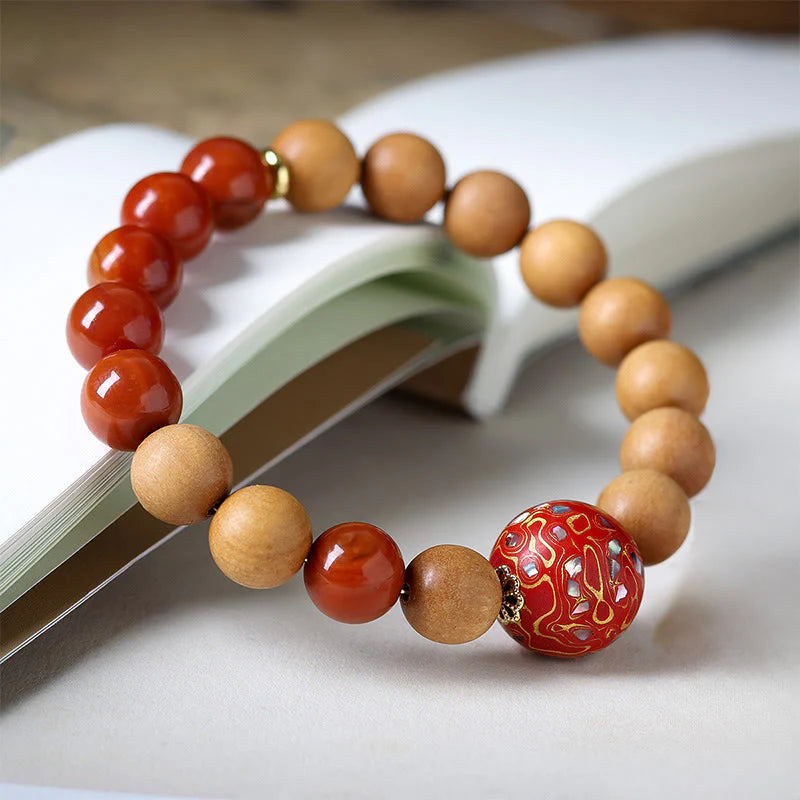 Buddha Stones Lacquer Craft Bead Sandalwood South Red Agated Protection Bracelet