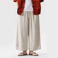 Buddha Stones Summer Plain Drawstring Design Linen Cotton Men's 7-8 Length Pants With Pockets