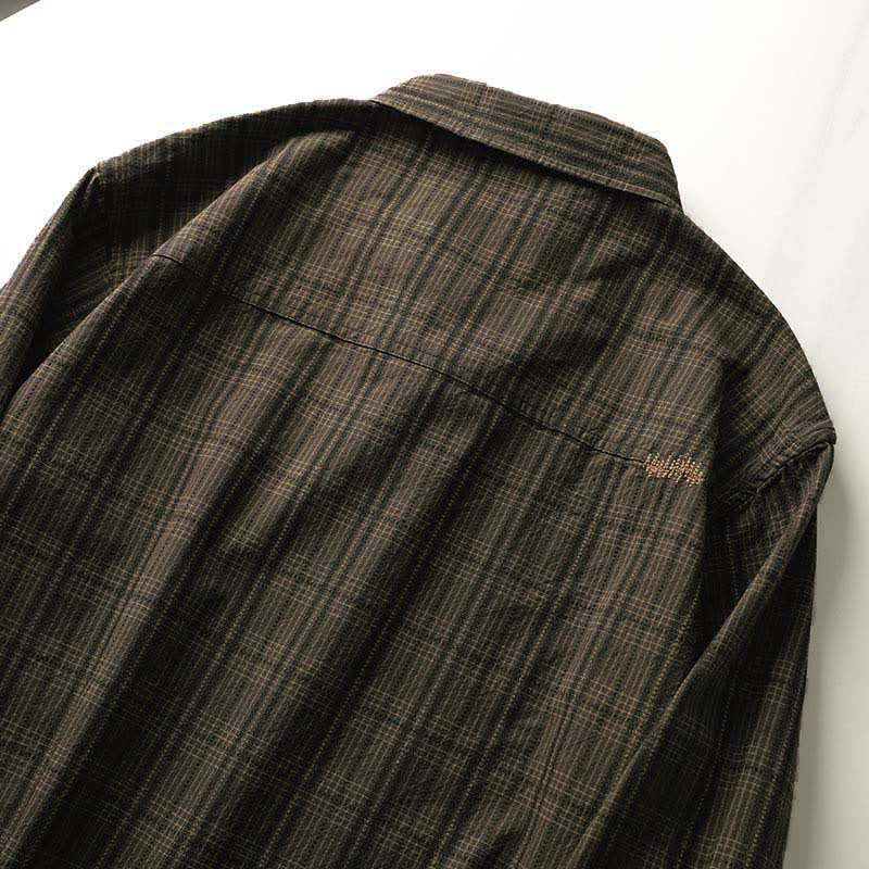 Buddha Stones Fall Commute Embroidery Plaid Pattern Men's Cotton Long Sleeve Shirts With Pocket