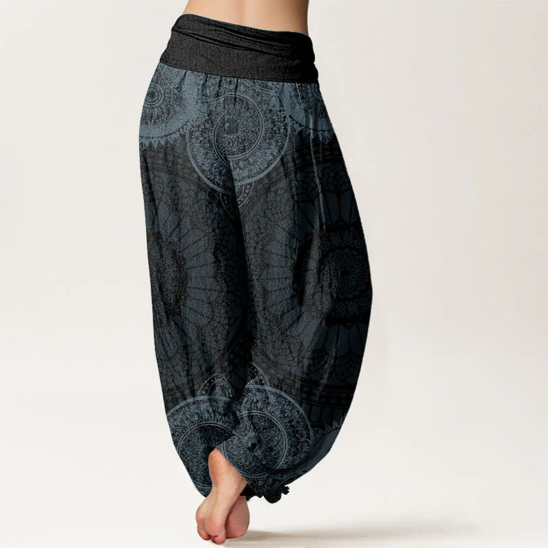 Buddha Stones Pure Cotton Circular Mandala Design Women's Elastic Waist Harem Pants