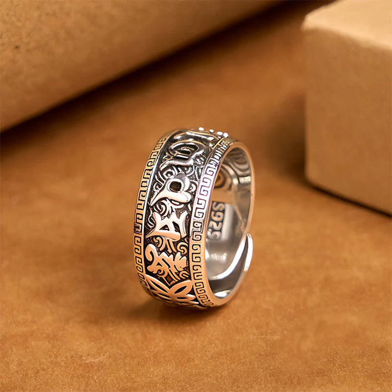 Buddha Stones Om Mani Padme Hum Copper Adjustable Wealth Ring