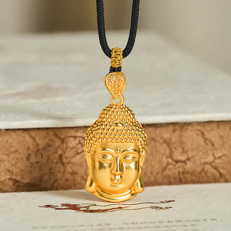 Buddha Stones 24k Gold Plated Brass Buddha Symbol Braided Cord Serenity Necklace Pendant