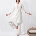 Buddha Stones 2Pcs Tai Chi Meditation Yoga Cotton Clothing Top Pants Women's Set