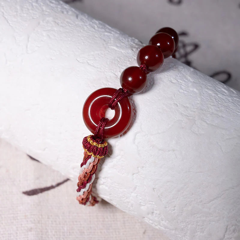 Buddha Stones Natural Red Agate Peace Buckle Logical Thinking Red Rope Bracelet