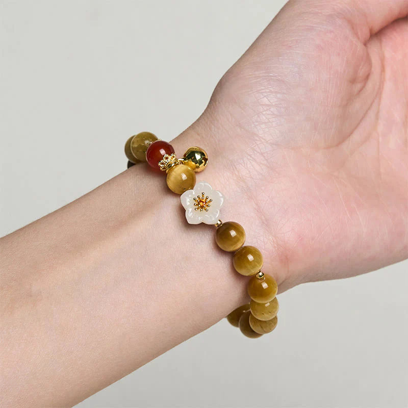 Buddha Stones Natural Golden Tiger Eye Bell Flower Courage Bracelet