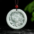 Buddha Stones Natural Jade Lotus Flower Carved Prosperity Necklace Pendant