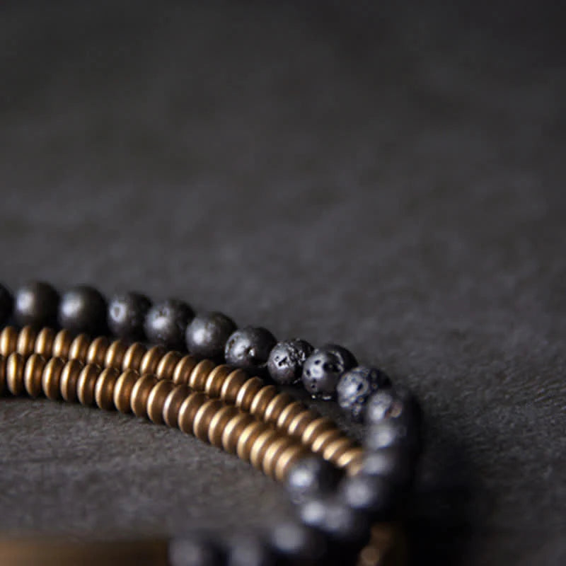 Buddha Stones Vintage Lava Rock Copper Support Bracelet
