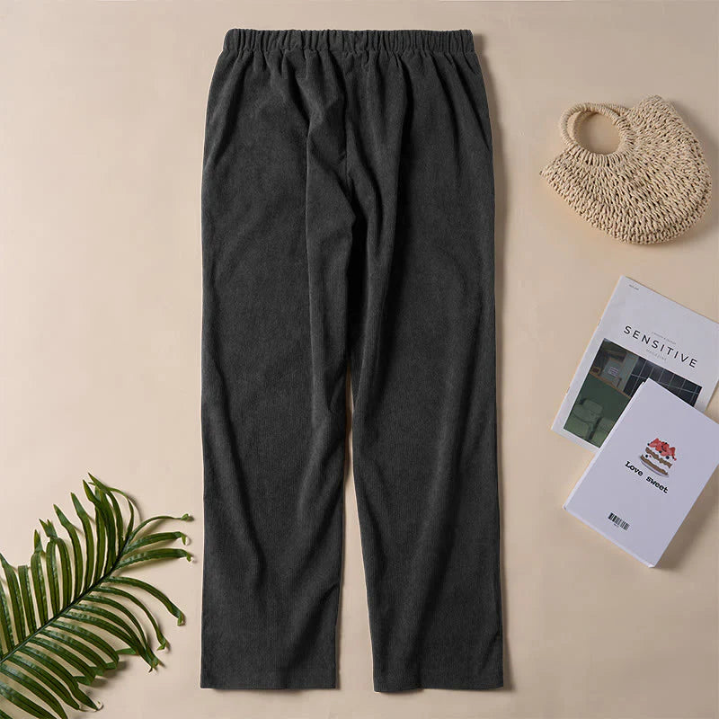 Buddha Stones Women's Commute Pure Color Corduroy Pants With Pockets