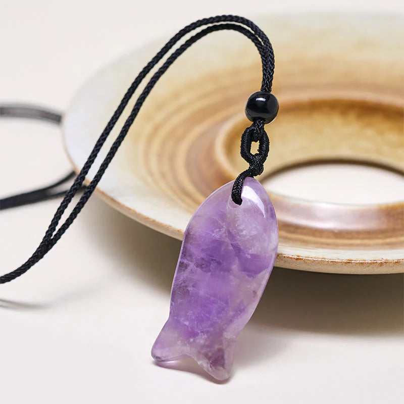 Buddha Stones Koi Fish Pink Crystal Indian Agate Amethyst Topaz Red Jasper Success Warmth Necklace Pendant