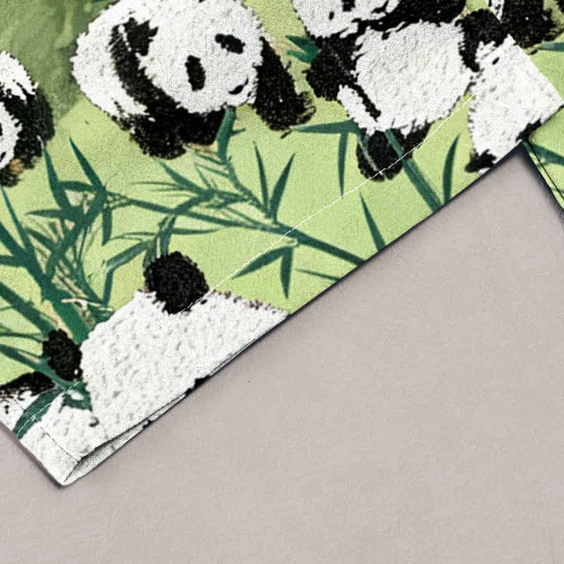 Buddha Stones Cotton Pandas Bamboo Print Elastic Waist Women's Pants With Pockets