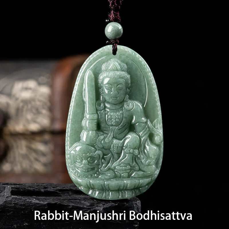 Buddha Stones Chinese Zodiac Natal Buddha Natural Jade Wealth Prosperity Necklace Pendant (Extra 30% Off | USE CODE: FS30)