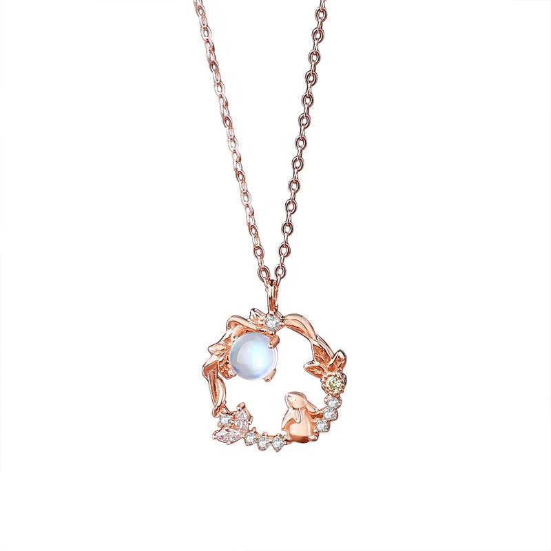 Buddha Stones 925 Sterling Silver Year of the Rabbit Moonstone Moon Flower Pattern Necklace Pendant Bracelet Earrings