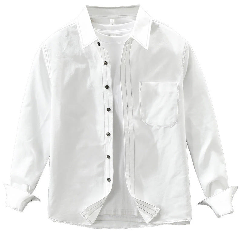 Buddha Stones Commute Buttons Long Sleeve Plain Shirt Men Clothing With Pocket